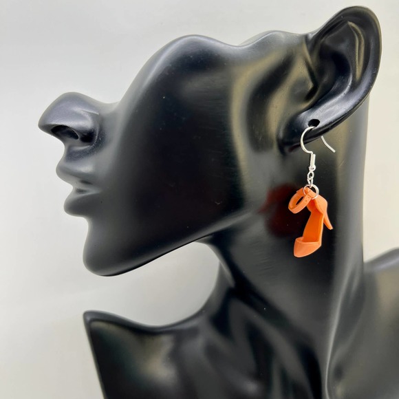 Orange Barbie Shoe Earrings - Coral Orange High Heel Pumps - Novelty Earrings - Picture 9 of 10